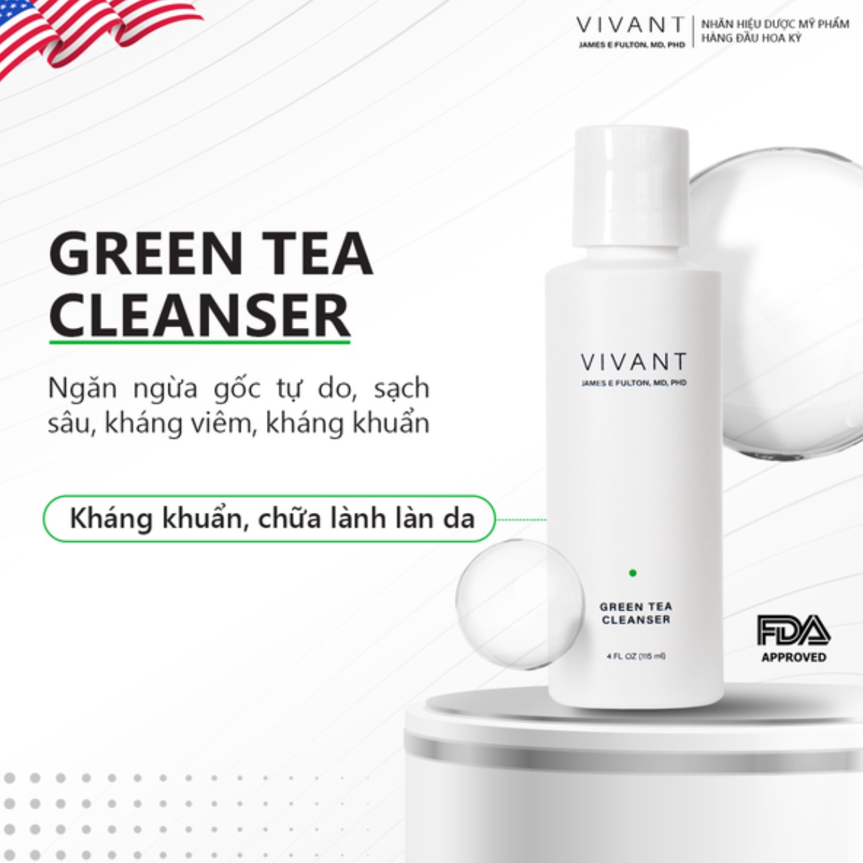 Sữa rửa mặt chống oxy hóa Vivant Green Tea Cleanser 