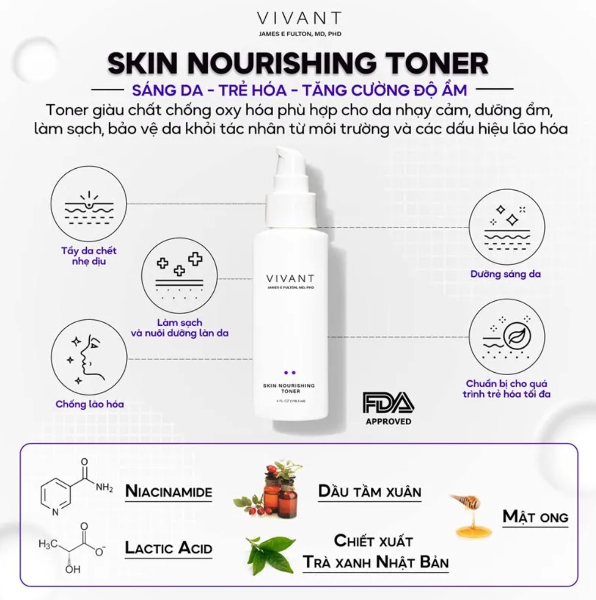 Toner chống oxy hóa Vivant skin nourishing 
