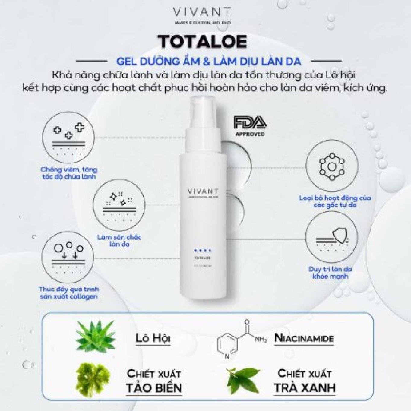 Gel làm dịu da dưỡng ẩm Vivant Totaloe Calming and Hydrating Gel 