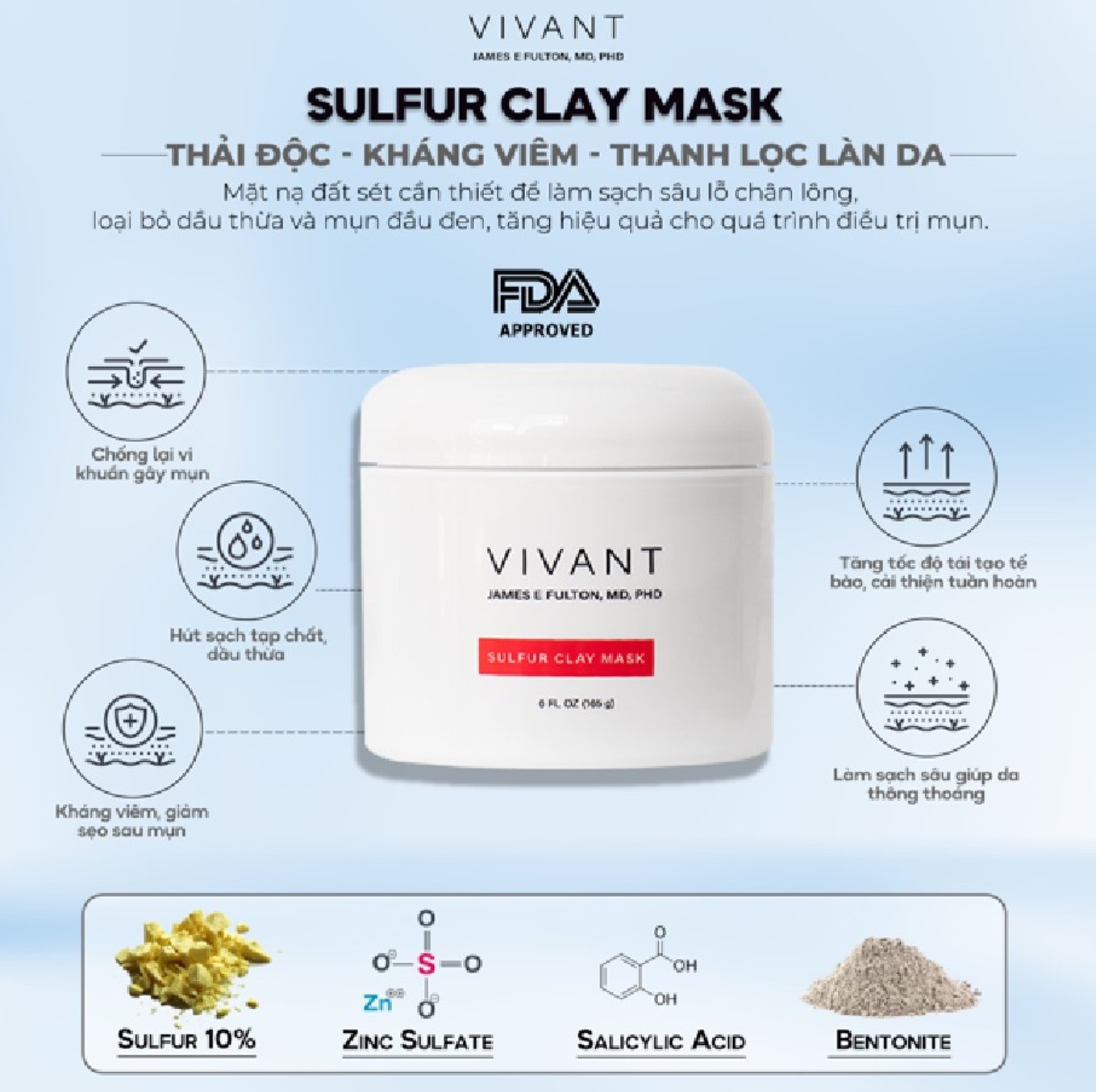 Mặt nạ trị liệu và giải độc Vivant Sulfur Clay Mask 