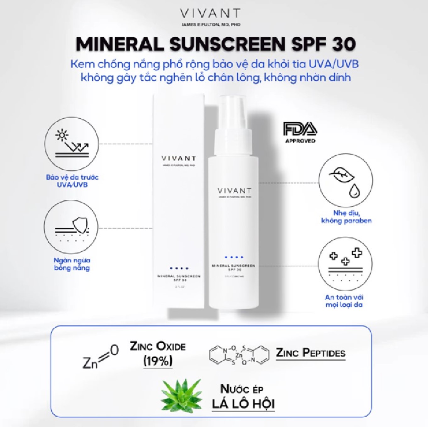 Kem chống nắng phổ rộng Vivant Mineral Sunscreen SPF 30 